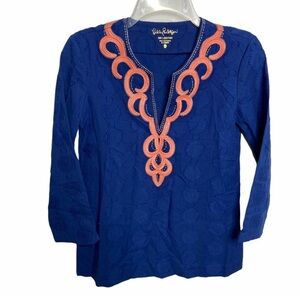 NWT Lilly Pulitzer XXS Navy Blue Amelia Island Cotton Tunic Elephant Sunburst